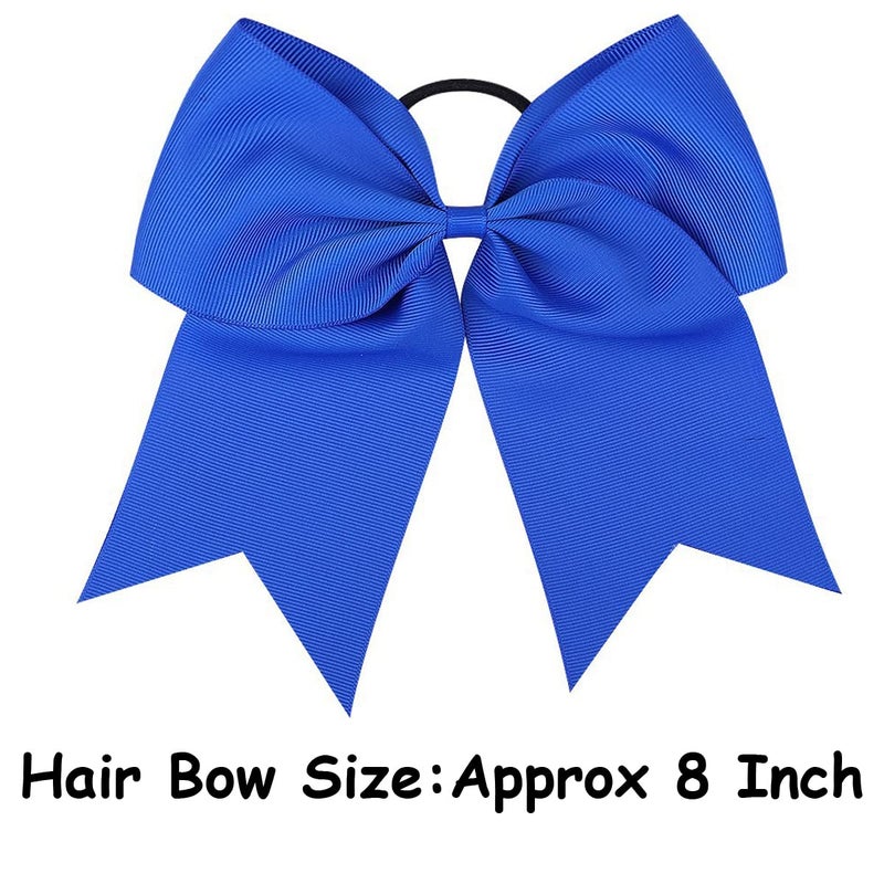 WillingTee 20Pcs 8" Large Cheer Bows for Girls Ponytail Holder Grosgrain Ribbon Cheerleading Bows Elastic Hair Tie Bands for Baby Girls School Colleage Teens Senior Cheerleader - Image 2